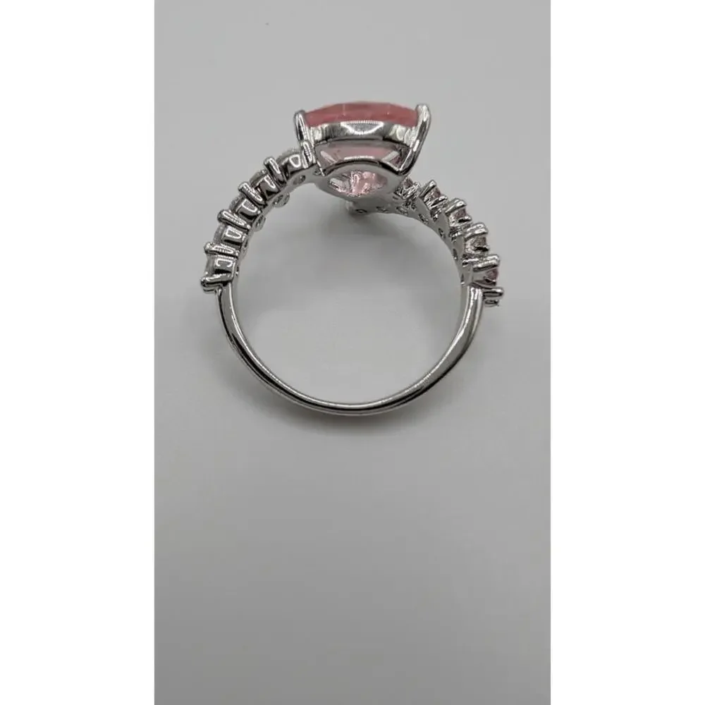 Silver Ring with Pink Gemstone and Clear Accents Size 7 - Picture 4 of 8